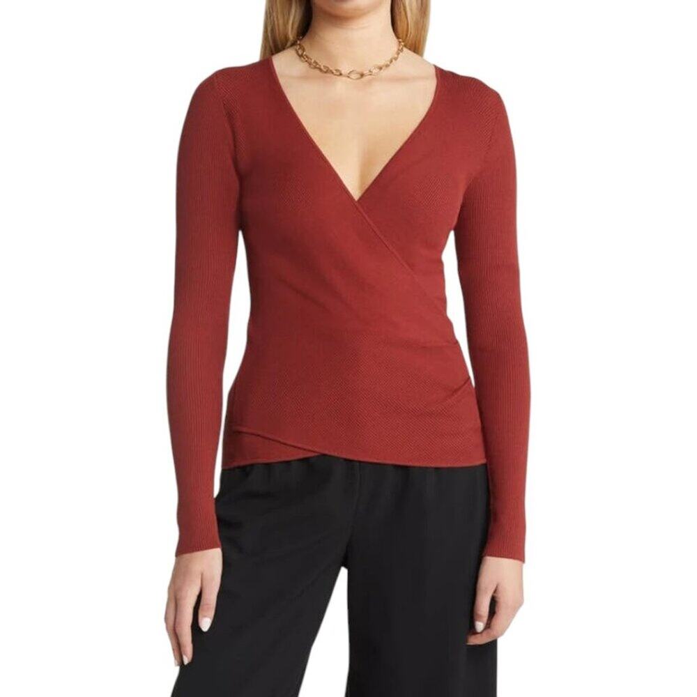 Halogen Surplice V-Neck Sweater Burgundy Russet Size Small NWOT $69 MSRP